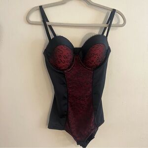 Sofia Black and Red Leopard Lace Bodysuit 36D